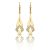 Long drop / dangle gold earrings with an open tulip