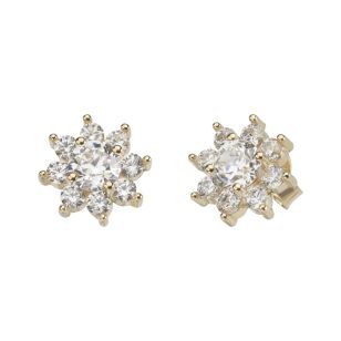 Gold earrings with sparkling flowers