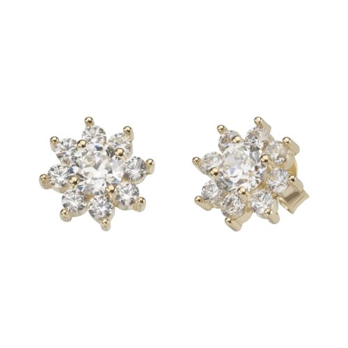 Gold earrings with sparkling flowers