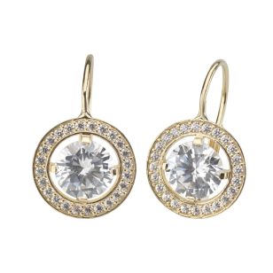 Geometric gold earrings with a sparkling circle