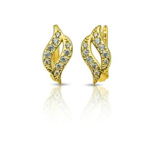 Gold earrings with a sparkling wave design