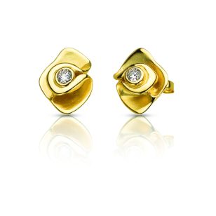 Gold earrings with sparkling roses