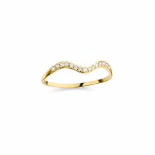 Stackable gold wave ring with zirconia stones