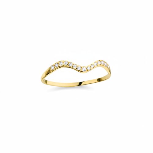 Stackable gold wave ring with zirconia stones