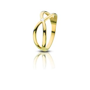 Gold ring with infinity symbol and single zirconia stone