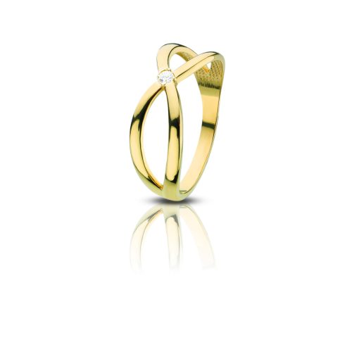 Gold ring with infinity symbol and single zirconia stone