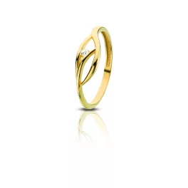 Delicate leaf gold ring with a single zirconia stone
