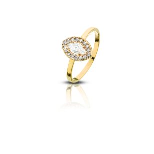 Gold ring with oval white zirconia stone