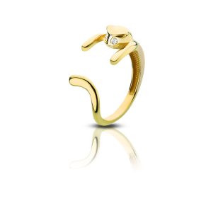 Jumping cat open gold ring 
