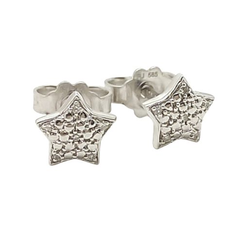 White gold star earrings with diamonds, 0.03 carats, brilliant cut
