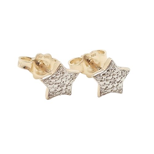 Gold star earrings with diamonds, 0.03 carats, brilliant cut
