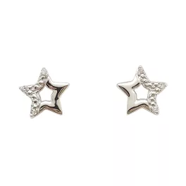   White gold star earrings with 0.01 carat brilliant-cut diamonds