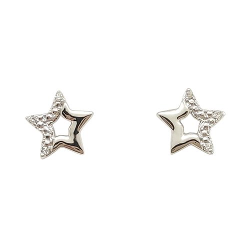 White gold star earrings with 0.01 carat brilliant-cut diamonds