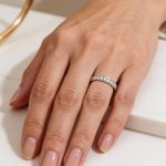 White gold wedding band with 11 diamonds