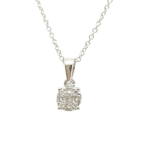 Unique white gold diamond pendant with 9 brilliant-cut diamonds