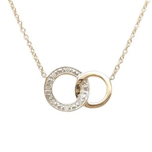 Gold pendant necklace with diamond-encrusted loop pendant
