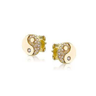 Yin-Yang gold and white stud earrings
