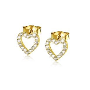 Gold heart stud earrings