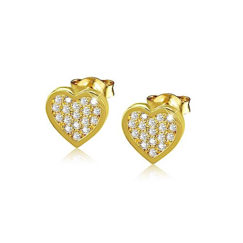 Gold heart stud earrings with zirconia