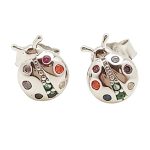 Silver earrings with colorful ladybugs