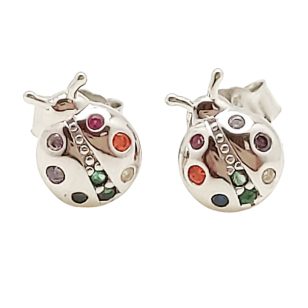 Silver earrings with colorful ladybugs