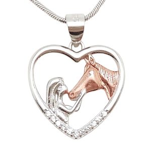 Horse and Rider Silver Heart Pendant