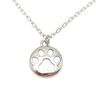 Silver anklet with round paw print pendant