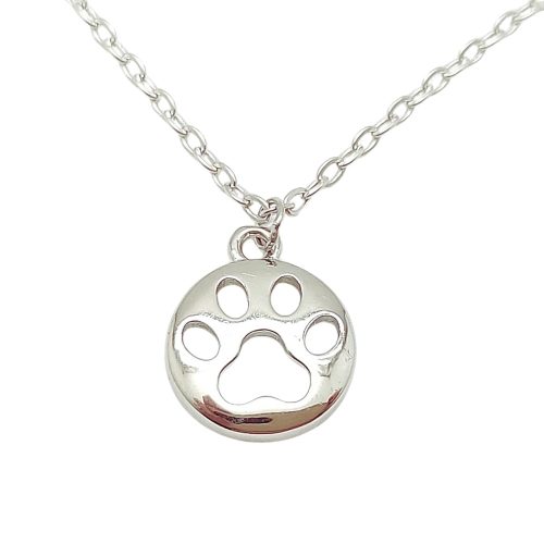 Silver anklet with round paw print pendant