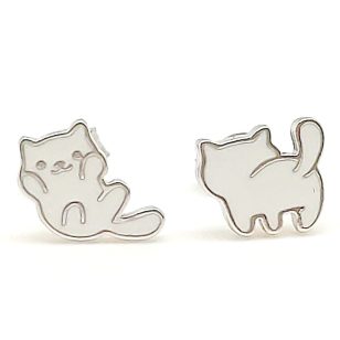 Silver kitten earrings for children