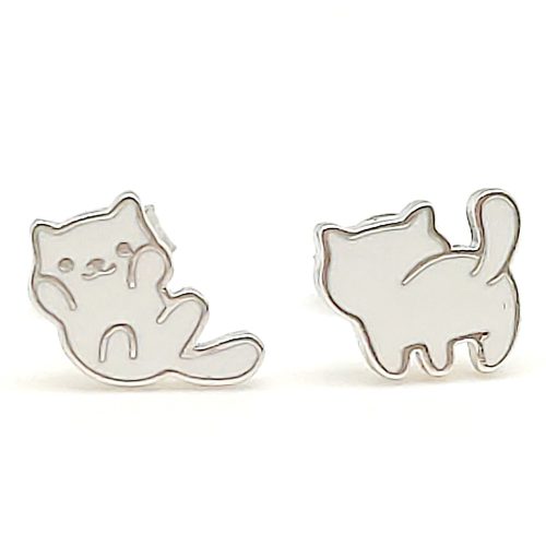 Silver kitten earrings for children