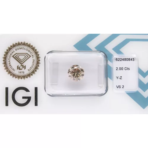 2,00 ct pezsgő színű gyémánt kő, kerek (round) csiszolású briliáns